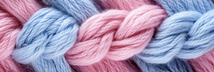 Close - up of knitted wool texture with thick yarn in soft pastel colors