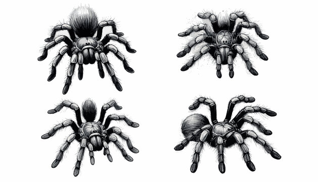 Vector Spider Set illustration in old Engraving drawing style