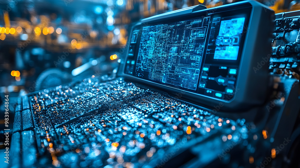 Poster high-tech dashboard with glowing circuitry, showcasing advanced technology in a futuristic environme