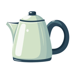 White and blue teapot with black handle. Vector illustration on white background.