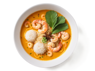 Laksa Lemak rich coconut milk based noodle soup with shrimp fish balls and fragrant curry