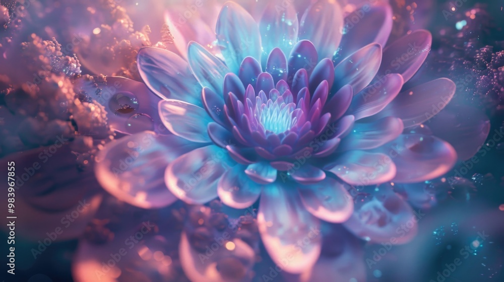 Poster macro water lily close-up with soft focus on petals, blurred background and bokeh. fantasy art for d
