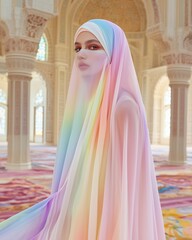 Portrait of young muslim girl wearing a colored chador