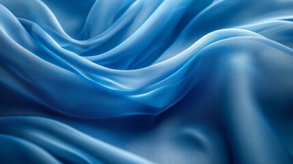 Fototapeta premium A flowing blue fabric gracefully undulating in soft focus under gentle light, creating an elegant and serene atmosphere in a textile workshop