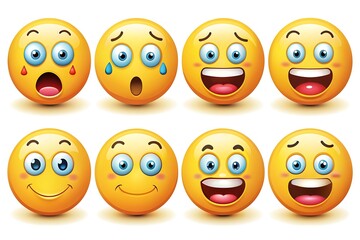 Fototapeta premium Funny Yellow Emoji Faces Pack. Cute Cartoon Smileys Set.