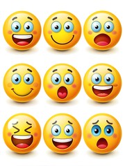 Obraz premium Fun Yellow Emoticons Clipart. Bright Cartoon Emoji Collection.