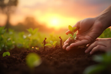Planting people plants sunset