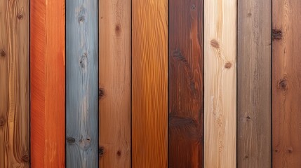 Fototapeta premium A row of wooden boards with different colors and textures. Concept of warmth and natural beauty, as the various shades of wood create a visually appealing and inviting atmosphere. grunge wood panels