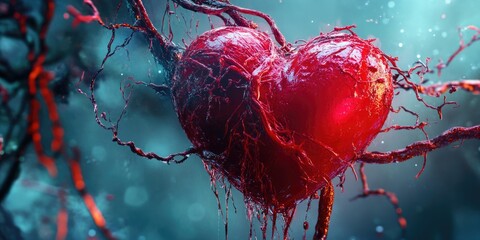 Dark and bloody heart, symbol of health issues or danger.