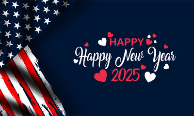 happy new year 2025 with US flag  , vektor background banner 