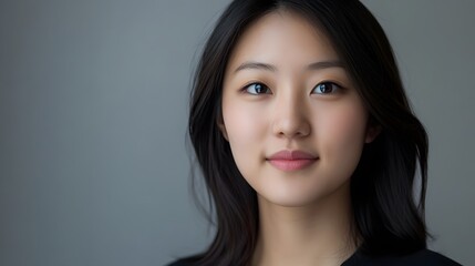 Fototapeta premium Close-up Portrait of a Young Woman with Long Black Hair