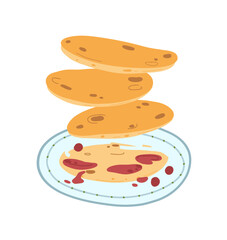 Pancakes .Vector hand drawn illustration of pancakes for menu, sticker, poster, packaging