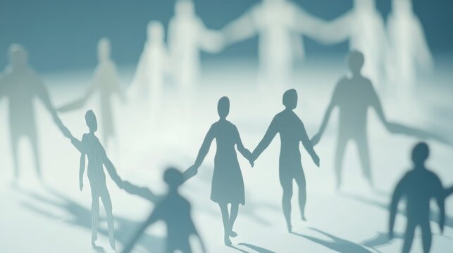 Silhouette of a family hugging, symbolizing unity and community.