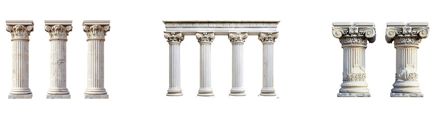 Obraz premium Set, collection of Greek pillars isolated on transparent background.
