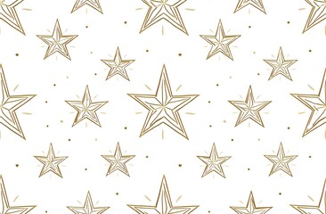 Obraz premium Seamless pattern with golden stars on white background, textile and paper pattern, holiday background, pattern, banner, Christmas decoration, New Year, nice, AI art work