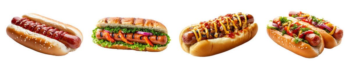 Set, collection of Grilled hot dog isolated on transparent background.