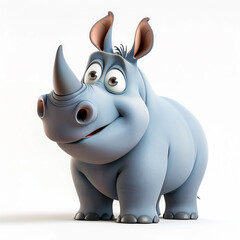 Obraz premium A cute 3d cartoon character of a happy rhino, white background, cute and sweet