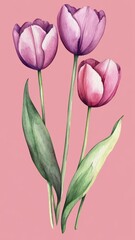 Fototapeta premium Watercolor purple tulips pattern and seamless background,watercolor spring tulip flowers. Stock illustration,beautiful floral set,cute illustration print fabric,abstract colorful wallpaper.