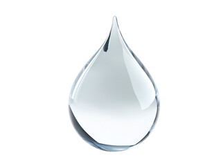 A single raindrop with reflective light effects, isolated on a transparent background.