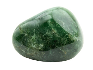 A polished jade stone with deep green color, isolated on a transparent background.