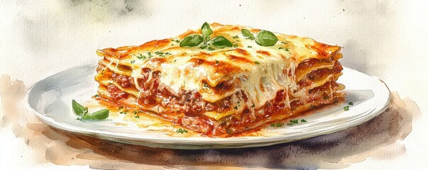 A luxurious lasagna, each layer perfectly defined with soft sheets of pasta, rich minced meat, and a smooth, creamy sauce. The cheese topping is golden and slightly crispy, with hints of bubbling at