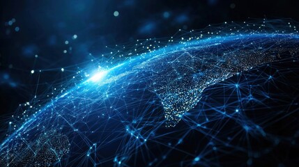 Abstract digital planet Earth with network connections on a blue background, a global communication and technology concept. Space view of the Earth in space. generated ai