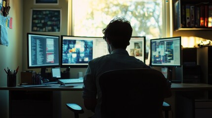 Remote Professional Prepares Virtual Presentation in a Softly Lit Minimalist Workspace