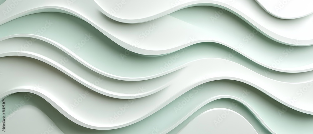Poster soft, undulating layers in white and pale green create a visually appealing background that enhances