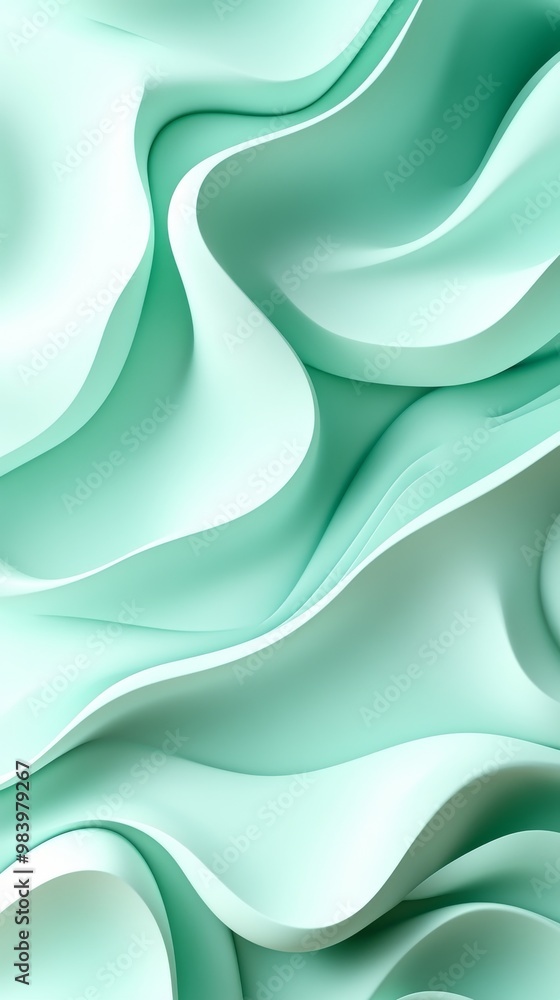 Poster the composition features layered mint green waves that create an inviting, abstract design with smoo