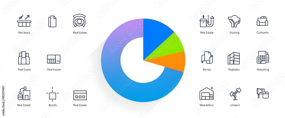 Poster a clean, professional design centered around a vibrant pie chart, with each segment in a distinct co