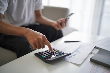 Man planning finance for insurance, loan real estate or property.