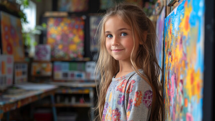 Obraz premium portrait of cute child in art studio