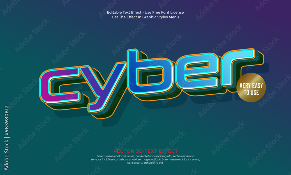 Fototapete cyber bold vector 3d design with editable text effect