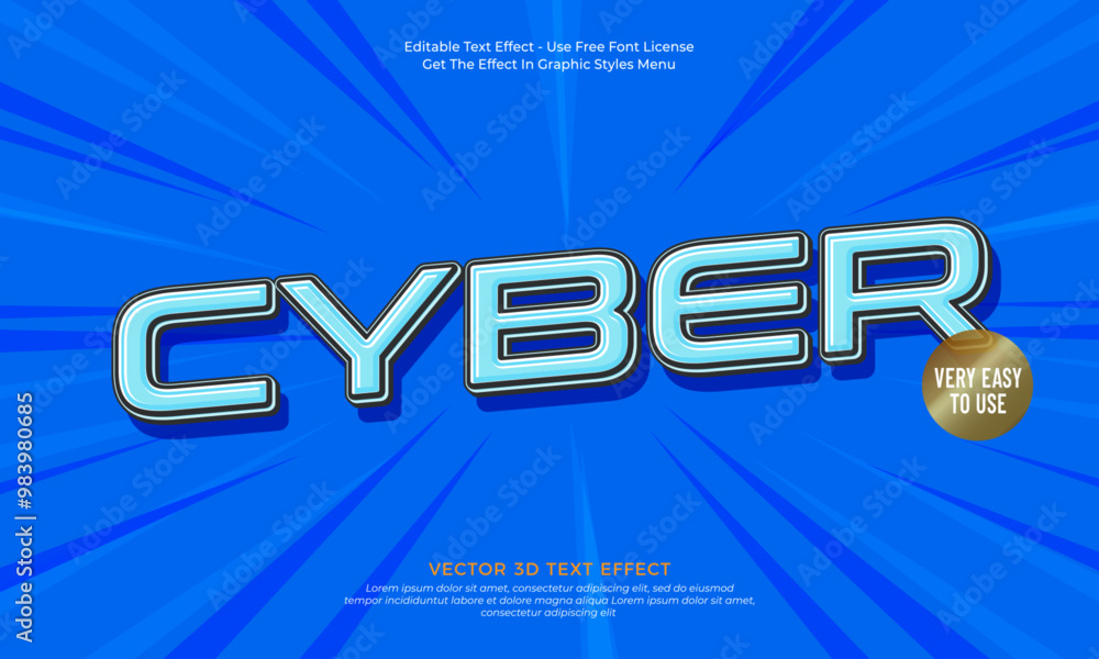 Poster cyber 2d style vector with editable text effect