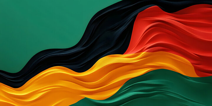 Banner with colors of african flag on a green background, for black history month, juneteenth, keti koti or remembrance abolition.