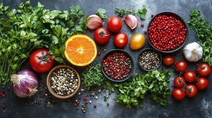 Colorful Recipe Book Featuring Vibrant Colors, Fresh Ingredients, Herbs, and Foods - Inspiring Healthy Cooking and Culinary Creativity