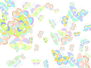 flock of pink butterflies isolated against a white background.  Paper cut out digital craft style. Butterfly scatter abstract gradient logo on white background.