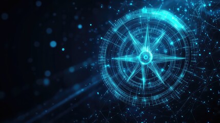 Fototapeta premium Digital Compass for Business Success: Low Poly Wireframe Illustration on Dark Blue Background