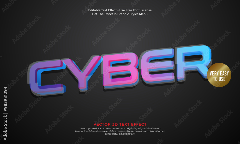 Fototapete cyber tech vector 3d design with editable text effect