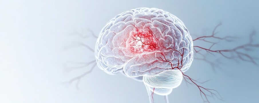 Cross-section of brain tissue with ischemic zone, Ischemic Stroke, medical pathology