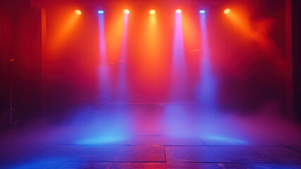 music event lighting background, music show studio, studio lights, orange and blue, performance studio