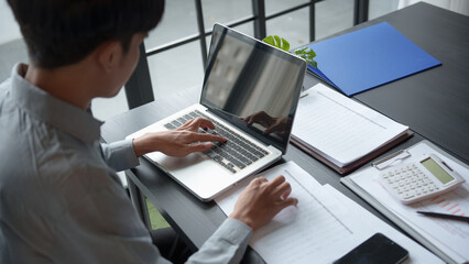 Business man accountant financial analyst and auditor working&nbsp;and laptop for calculating&nbsp;