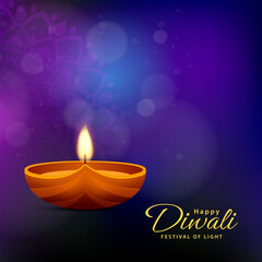 Happy diwali greeting background. Indian festival of Lights design with diya lamp. Vector illustration