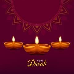 Happy Diwali Celebration Background with oil lamp. Diwali festival of lights greeting card design. Vector Illustration