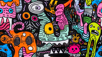 Colorful Monster Illustration with Cartoon Creatures
