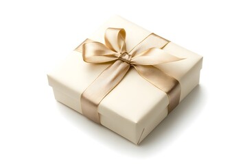 Obraz premium A white box with a gold ribbon tied around it