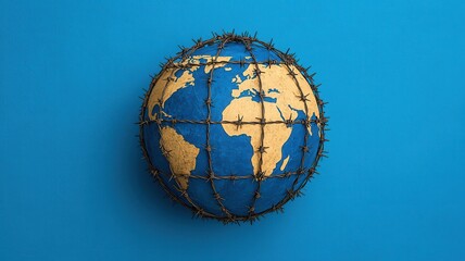Fototapeta premium Globe with thorny design, blue isolated background