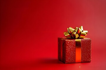Fototapeta premium A red box with a gold bow on top of it