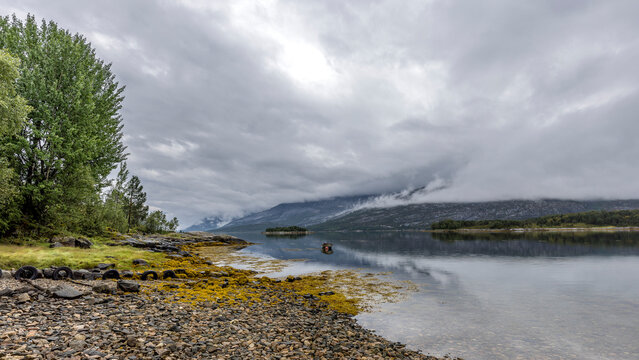 View of the Efjorden from the E6 European road in Nordland County, Norway