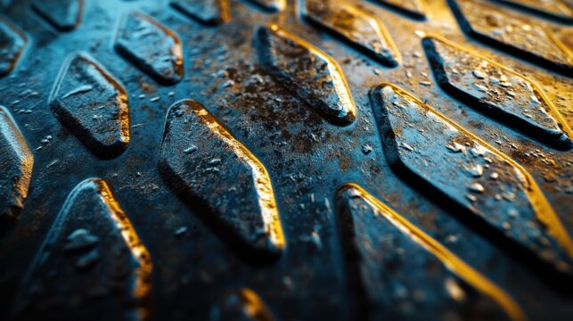 Close-up of a metal plate surface with intricate details reflecting light from different angles showing strength and durability